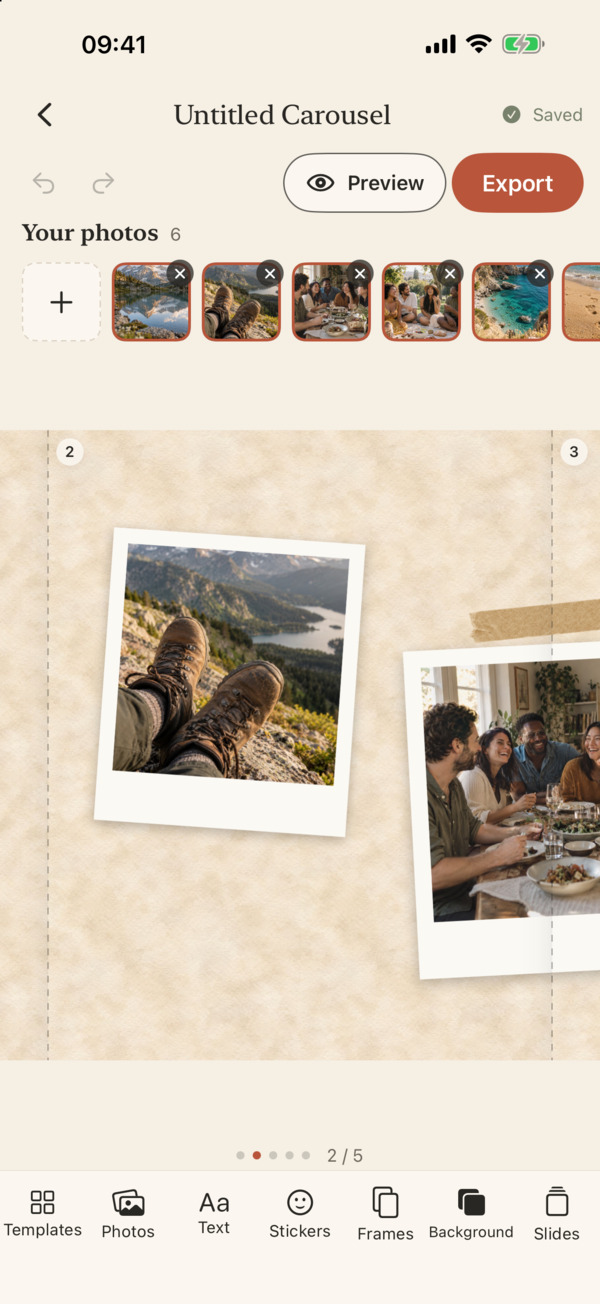 Editor with photos placed across slide seams